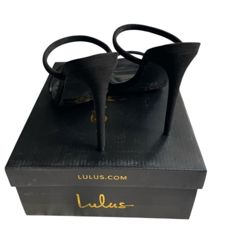 Lulu's Theyaa Black Suede Square-Toe High Heel 9 - Picture 3 of 4